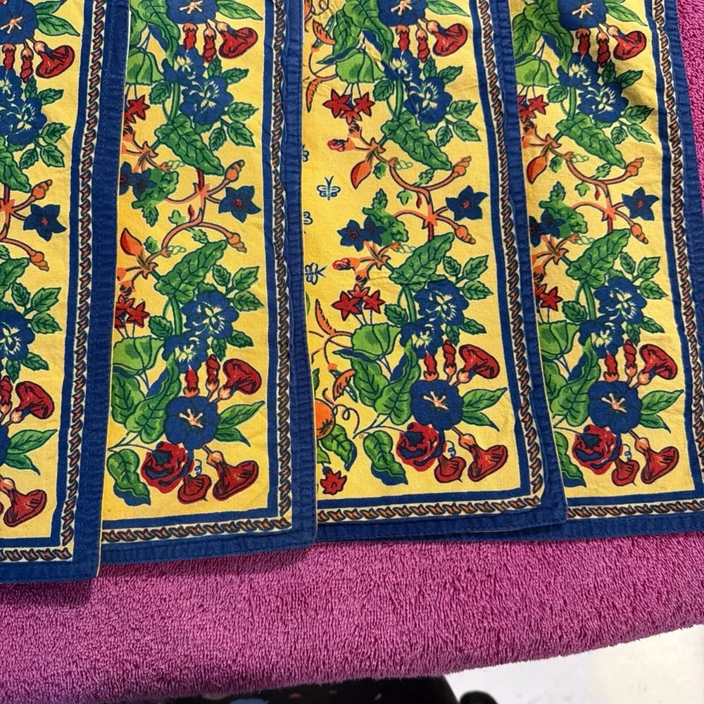 Williams Sonoma Yellow and Blue Floral bees butterflies tablemats cotton